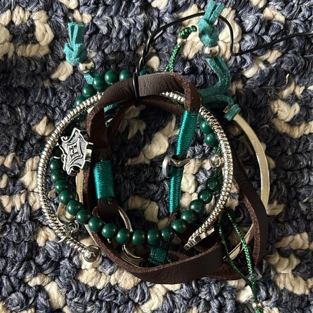 Harry Potter Slytherin House beaded stacked bracelet set